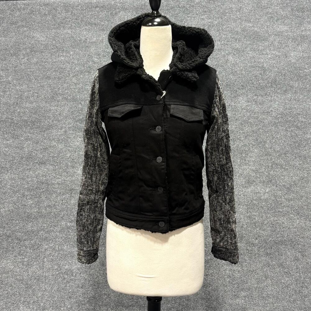 Mauro Grifoni Jacket Womens Small Black Hooded Knit Sleeve Lined Italy